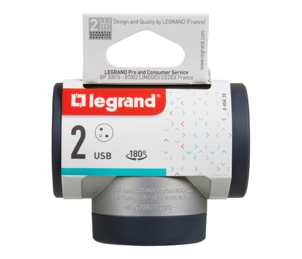 Legrand Rozgałęziacz obrotowy 2X2P+Z+USB AC-ALU - 1047762 - zdjęcie 6
